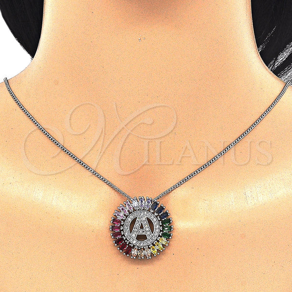 White Gold Filled Necklace — Pendant Necklace Initials Design with Multicolor Cubic Zirconia — alternate product view — SKU 126423 | Oro Laminado Blanco collar — Pendant Necklace Initials diseño with Multicolor Cubic Zirconia — SKU 126423