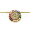 Oro Laminado Pendant Necklace, Gold Filled Style Initials Design, with Multicolor Cubic Zirconia, Polished, Golden Finish, 04.210.0007.1.20 (02 MM Thickness, 20 Inches Length)