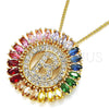 Oro Laminado Pendant Necklace, Gold Filled Style Initials Design, with Multicolor Cubic Zirconia, Polished, Golden Finish, 04.210.0007.1.20 (02 MM Thickness, 20 Inches Length)