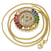 Oro Laminado Pendant Necklace, Gold Filled Style Initials Design, with Multicolor Cubic Zirconia, Polished, Golden Finish, 04.210.0007.1.20 (02 MM Thickness, 20 Inches Length)