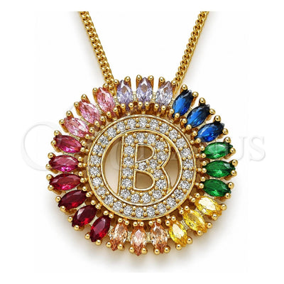 Oro Laminado Pendant Necklace, Gold Filled Style Initials Design, with Multicolor Cubic Zirconia, Polished, Golden Finish, 04.210.0007.1.20 (02 MM Thickness, 20 Inches Length)