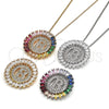 Oro Laminado Pendant Necklace, Gold Filled Style Initials Design, with Multicolor Cubic Zirconia, Polished, Golden Finish, 04.210.0007.1.20 (02 MM Thickness, 20 Inches Length)