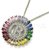 Rhodium Plated Pendant Necklace, Initials Design, with Multicolor Cubic Zirconia, Polished, Rhodium Finish, 04.210.0007.3.20