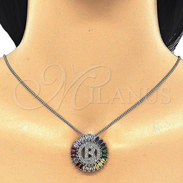 White Gold Filled Necklace — Pendant Necklace Initials Design with Multicolor Cubic Zirconia — alternate product view — SKU 126427 | Oro Laminado Blanco collar — Pendant Necklace Initials diseño with Multicolor Cubic Zirconia — SKU 126427