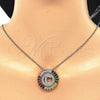 Oro Laminado Pendant Necklace, Gold Filled Style Initials Design, with Multicolor Cubic Zirconia, Polished, Golden Finish, 04.210.0008.1.20 (02 MM Thickness, 20 Inches Length)