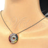 Oro Laminado Pendant Necklace, Gold Filled Style Initials Design, with Multicolor Cubic Zirconia, Polished, Golden Finish, 04.210.0008.1.20 (02 MM Thickness, 20 Inches Length)