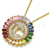 Oro Laminado Pendant Necklace, Gold Filled Style Initials Design, with Multicolor Cubic Zirconia, Polished, Golden Finish, 04.210.0008.1.20 (02 MM Thickness, 20 Inches Length)