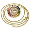 Oro Laminado Pendant Necklace, Gold Filled Style Initials Design, with Multicolor Cubic Zirconia, Polished, Golden Finish, 04.210.0008.1.20 (02 MM Thickness, 20 Inches Length)