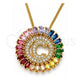 Oro Laminado Pendant Necklace, Gold Filled Style Initials Design, with Multicolor Cubic Zirconia, Polished, Golden Finish, 04.210.0008.1.20 (02 MM Thickness, 20 Inches Length)