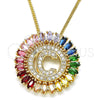 Oro Laminado Pendant Necklace, Gold Filled Style Initials Design, with Multicolor Cubic Zirconia, Polished, Golden Finish, 04.210.0008.1.20 (02 MM Thickness, 20 Inches Length)