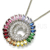 Rhodium Plated Pendant Necklace, Initials Design, with Multicolor Cubic Zirconia, Polished, Rhodium Finish, 04.210.0008.3.20