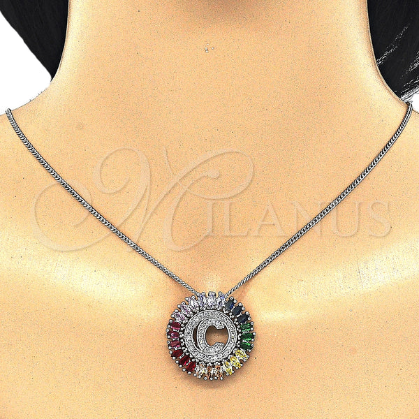 White Gold Filled Necklace — Pendant Necklace Initials Design with Multicolor Cubic Zirconia — alternate product view — SKU 126431 | Oro Laminado Blanco collar — Pendant Necklace Initials diseño with Multicolor Cubic Zirconia — SKU 126431