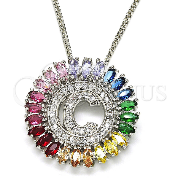 Rhodium Gold Filled Pendant Necklace, Initials Design, with Multicolor Cubic Zirconia, Polished, Rhodium Finish, 04.210.0008.3.20 (02 MM Thickness, 20 Inches Length)