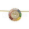 Oro Laminado Pendant Necklace, Gold Filled Style Initials Design, with Multicolor Cubic Zirconia, Polished, Golden Finish, 04.210.0009.1.20 (02 MM Thickness, 20 Inches Length)