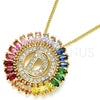 Oro Laminado Pendant Necklace, Gold Filled Style Initials Design, with Multicolor Cubic Zirconia, Polished, Golden Finish, 04.210.0009.1.20 (02 MM Thickness, 20 Inches Length)