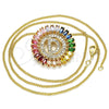 Oro Laminado Pendant Necklace, Gold Filled Style Initials Design, with Multicolor Cubic Zirconia, Polished, Golden Finish, 04.210.0009.1.20 (02 MM Thickness, 20 Inches Length)