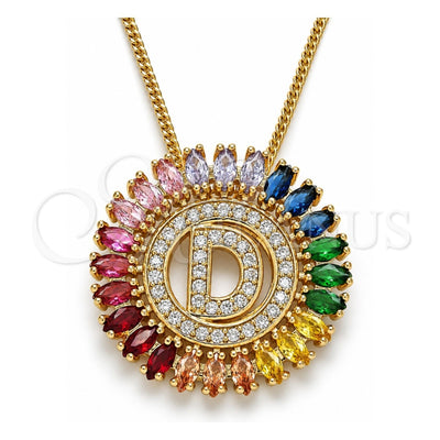 Oro Laminado Pendant Necklace, Gold Filled Style Initials Design, with Multicolor Cubic Zirconia, Polished, Golden Finish, 04.210.0009.1.20 (02 MM Thickness, 20 Inches Length)