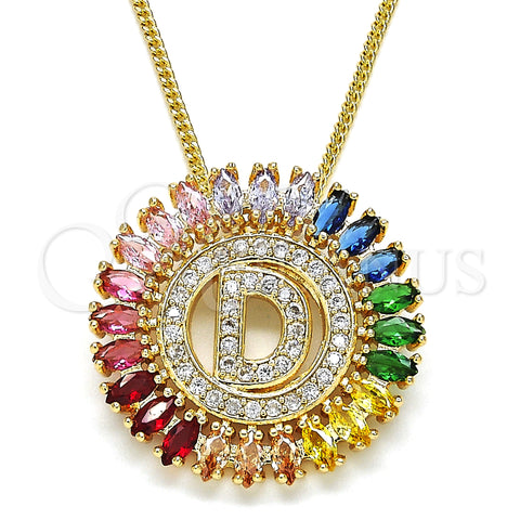 Oro Laminado Pendant Necklace, Gold Filled Style Initials Design, with Multicolor Cubic Zirconia, Polished, Golden Finish, 04.210.0009.1.20 (02 MM Thickness, 20 Inches Length)