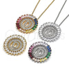 Oro Laminado Pendant Necklace, Gold Filled Style Initials Design, with Multicolor Cubic Zirconia, Polished, Golden Finish, 04.210.0009.1.20 (02 MM Thickness, 20 Inches Length)