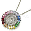 Rhodium Plated Pendant Necklace, Initials Design, with Multicolor Cubic Zirconia, Polished, Rhodium Finish, 04.210.0009.3.20