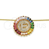 Oro Laminado Pendant Necklace, Gold Filled Style Initials Design, with Multicolor Cubic Zirconia, Polished, Golden Finish, 04.210.0010.1.20 (02 MM Thickness, 20 Inches Length)