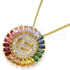 Oro Laminado Pendant Necklace, Gold Filled Style Initials Design, with Multicolor Cubic Zirconia, Polished, Golden Finish, 04.210.0010.1.20 (02 MM Thickness, 20 Inches Length)