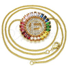 Oro Laminado Pendant Necklace, Gold Filled Style Initials Design, with Multicolor Cubic Zirconia, Polished, Golden Finish, 04.210.0010.1.20 (02 MM Thickness, 20 Inches Length)