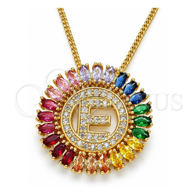 Oro Laminado Pendant Necklace, Gold Filled Style Initials Design, with Multicolor Cubic Zirconia, Polished, Golden Finish, 04.210.0010.1.20 (02 MM Thickness, 20 Inches Length)