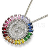 Rhodium Plated Pendant Necklace, Initials Design, with Multicolor Cubic Zirconia, Polished, Rhodium Finish, 04.210.0010.3.20