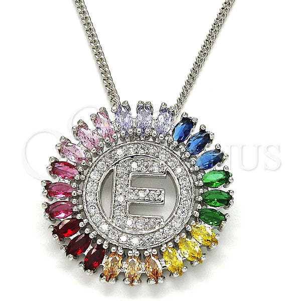 Rhodium Plated Pendant Necklace, Initials Design, with Multicolor Cubic Zirconia, Polished, Rhodium Finish, 04.210.0010.3.20