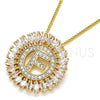 Oro Laminado Pendant Necklace, Gold Filled Style Initials Design, with White Cubic Zirconia, Polished, Golden Finish, 04.210.0011.20 (02 MM Thickness, 20 Inches Length)