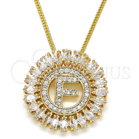 Oro Laminado Pendant Necklace, Gold Filled Style Initials Design, with White Cubic Zirconia, Polished, Golden Finish, 04.210.0011.20 (02 MM Thickness, 20 Inches Length)