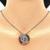 Oro Laminado Pendant Necklace, Gold Filled Style Initials Design, with Multicolor Cubic Zirconia, Polished, Golden Finish, 04.210.0011.1.20 (02 MM Thickness, 20 Inches Length)