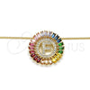 Oro Laminado Pendant Necklace, Gold Filled Style Initials Design, with Multicolor Cubic Zirconia, Polished, Golden Finish, 04.210.0011.1.20 (02 MM Thickness, 20 Inches Length)