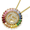 Oro Laminado Pendant Necklace, Gold Filled Style Initials Design, with Multicolor Cubic Zirconia, Polished, Golden Finish, 04.210.0011.1.20 (02 MM Thickness, 20 Inches Length)