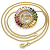 Oro Laminado Pendant Necklace, Gold Filled Style Initials Design, with Multicolor Cubic Zirconia, Polished, Golden Finish, 04.210.0011.1.20 (02 MM Thickness, 20 Inches Length)