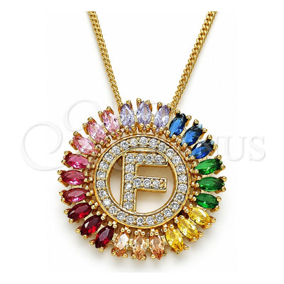 Oro Laminado Pendant Necklace, Gold Filled Style Initials Design, with Multicolor Cubic Zirconia, Polished, Golden Finish, 04.210.0011.1.20 (02 MM Thickness, 20 Inches Length)