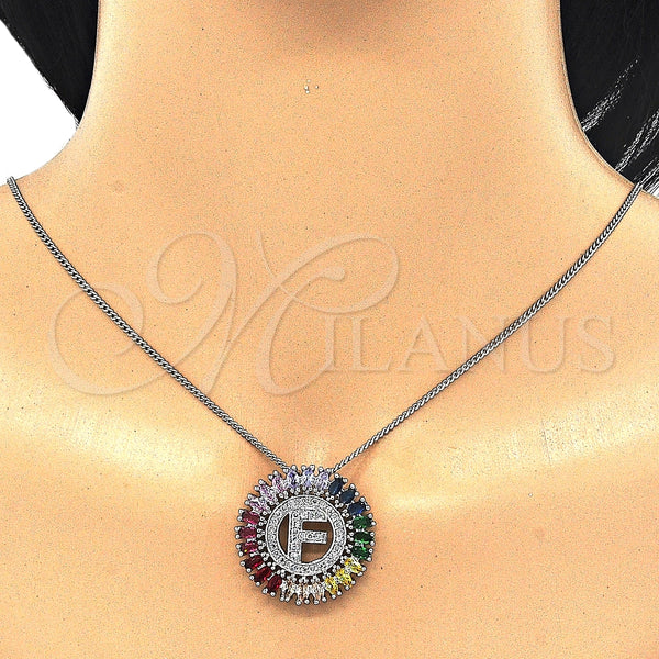 White Gold Filled Necklace — Pendant Necklace Initials Design with Multicolor Cubic Zirconia — alternate product view — SKU 126443 | Oro Laminado Blanco collar — Pendant Necklace Initials diseño with Multicolor Cubic Zirconia — SKU 126443
