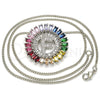 Rhodium Gold Filled Pendant Necklace, Initials Design, with Multicolor Cubic Zirconia, Polished, Rhodium Finish, 04.210.0011.3.20 (02 MM Thickness, 20 Inches Length)