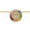 Oro Laminado Pendant Necklace, Gold Filled Style Initials Design, with Multicolor Cubic Zirconia, Polished, Golden Finish, 04.210.0012.1.20 (02 MM Thickness, 20 Inches Length)