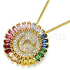 Oro Laminado Pendant Necklace, Gold Filled Style Initials Design, with Multicolor Cubic Zirconia, Polished, Golden Finish, 04.210.0012.1.20 (02 MM Thickness, 20 Inches Length)