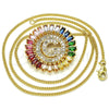 Oro Laminado Pendant Necklace, Gold Filled Style Initials Design, with Multicolor Cubic Zirconia, Polished, Golden Finish, 04.210.0012.1.20 (02 MM Thickness, 20 Inches Length)