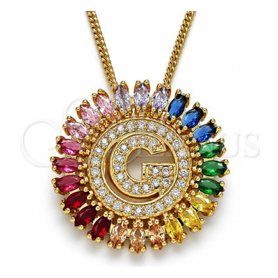 Oro Laminado Pendant Necklace, Gold Filled Style Initials Design, with Multicolor Cubic Zirconia, Polished, Golden Finish, 04.210.0012.1.20 (02 MM Thickness, 20 Inches Length)