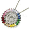 Rhodium Plated Pendant Necklace, Initials Design, with Multicolor Cubic Zirconia, Polished, Rhodium Finish, 04.210.0012.3.20