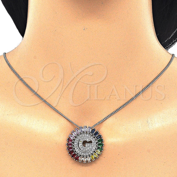 White Gold Filled Necklace — Pendant Necklace Initials Design with Multicolor Cubic Zirconia — alternate product view — SKU 126447 | Oro Laminado Blanco collar — Pendant Necklace Initials diseño with Multicolor Cubic Zirconia — SKU 126447