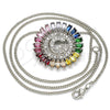 Rhodium Gold Filled Pendant Necklace, Initials Design, with Multicolor Cubic Zirconia, Polished, Rhodium Finish, 04.210.0012.3.20 (02 MM Thickness, 20 Inches Length)