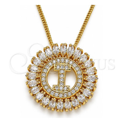 Oro Laminado Pendant Necklace, Gold Filled Style Initials Design, with White Cubic Zirconia, Polished, Golden Finish, 04.210.0013.20 (02 MM Thickness, 20 Inches Length)