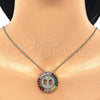 Oro Laminado Pendant Necklace, Gold Filled Style Initials Design, with Multicolor Cubic Zirconia, Polished, Golden Finish, 04.210.0013.1.20 (02 MM Thickness, 20 Inches Length)