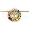 Oro Laminado Pendant Necklace, Gold Filled Style Initials Design, with Multicolor Cubic Zirconia, Polished, Golden Finish, 04.210.0013.1.20 (02 MM Thickness, 20 Inches Length)