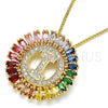 Oro Laminado Pendant Necklace, Gold Filled Style Initials Design, with Multicolor Cubic Zirconia, Polished, Golden Finish, 04.210.0013.1.20 (02 MM Thickness, 20 Inches Length)